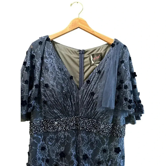NWT Mac Duggal 67712 Bell Sleeve Lace Dress MIDNIGHT BLUEBERRY $698 size 16 - Picture 6 of 14